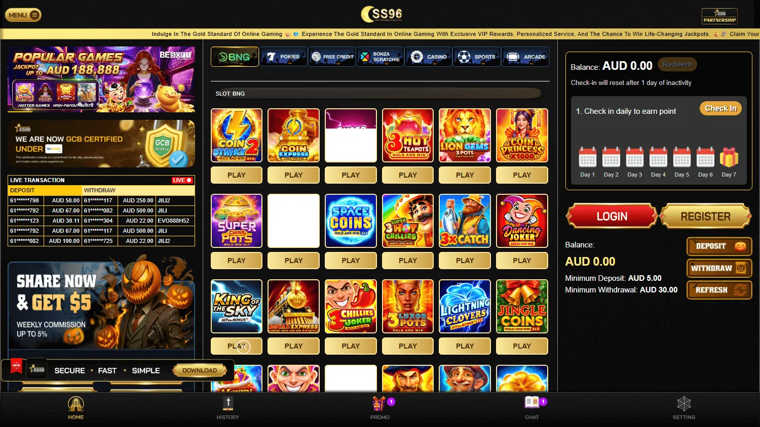 Skystar96 Casino home view on desktop