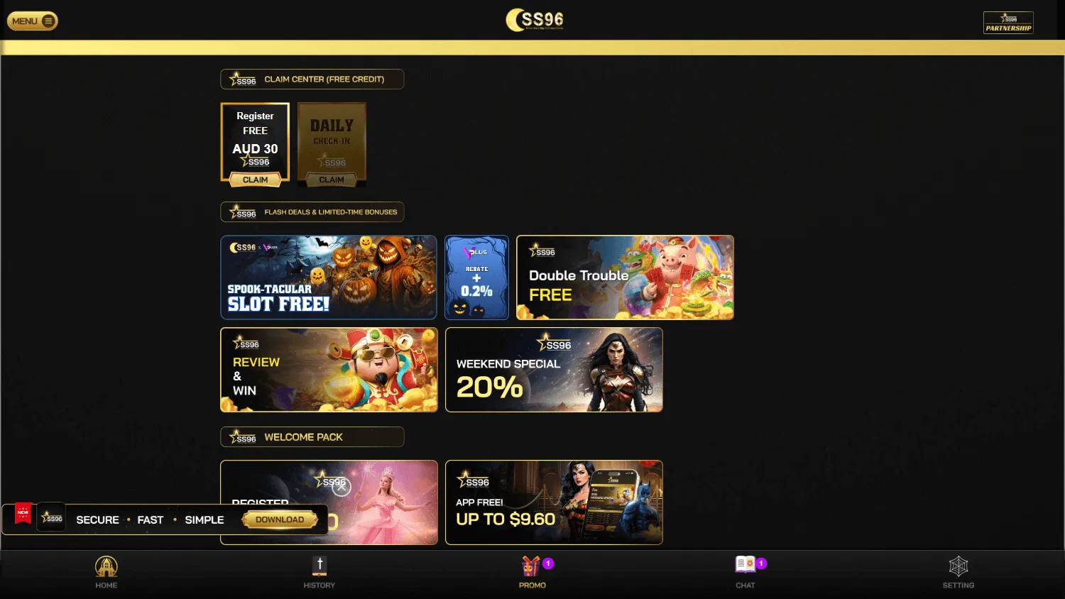 Skystar96 Casino promotions view on desktop